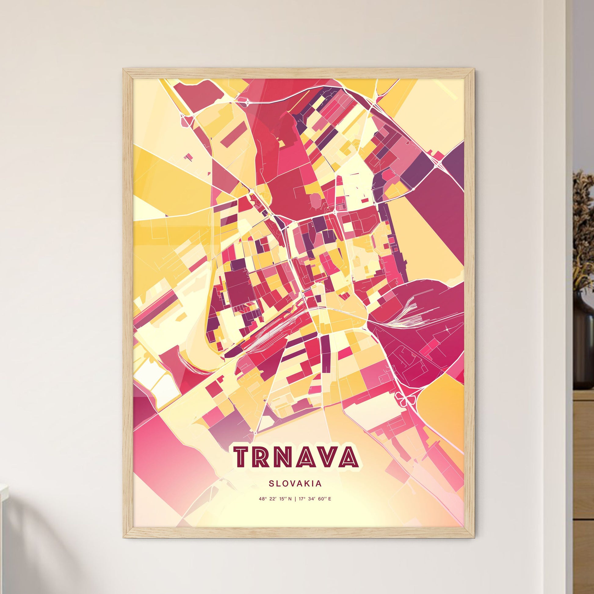 Colorful TRNAVA SLOVAKIA Fine Art Map Hot Red