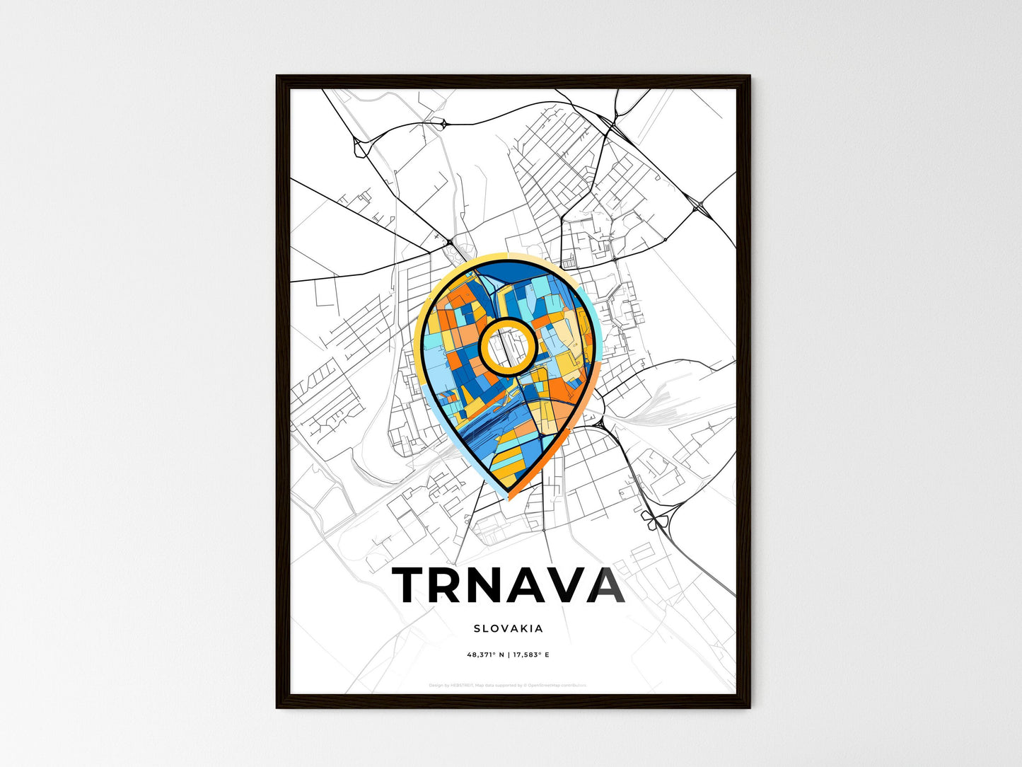 Trnava Slovakia wedding art map with pointer icon