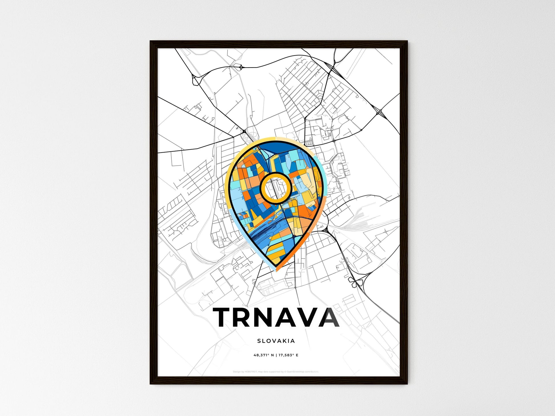 Trnava Slovakia wedding art map with pointer icon