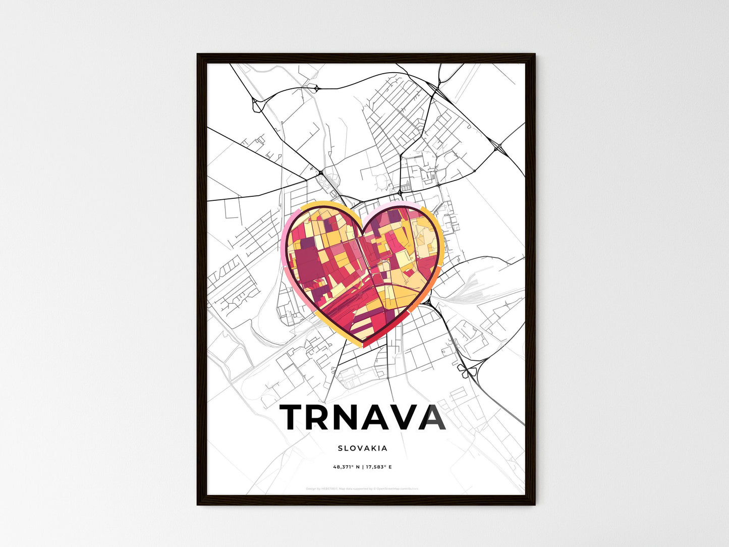 Trnava Slovakia wedding art map with heart icon