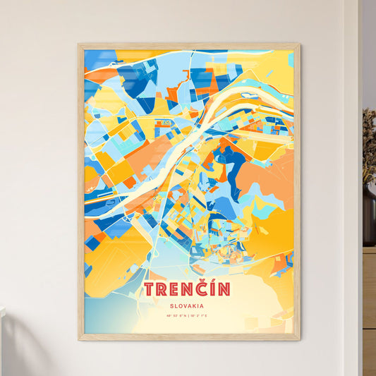 Colorful TRENČÍN SLOVAKIA Fine Art Map Blue Orange