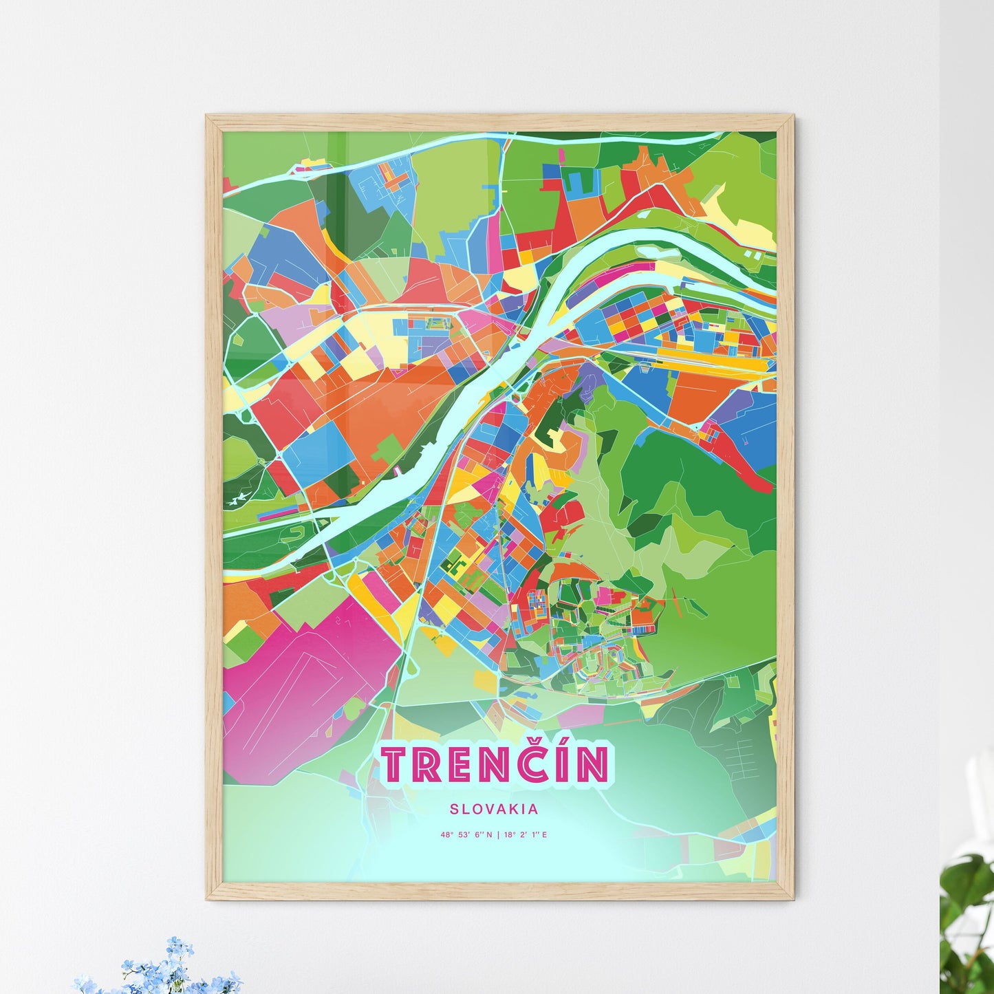 Colorful TRENČÍN SLOVAKIA Fine Art Map Crazy Colors