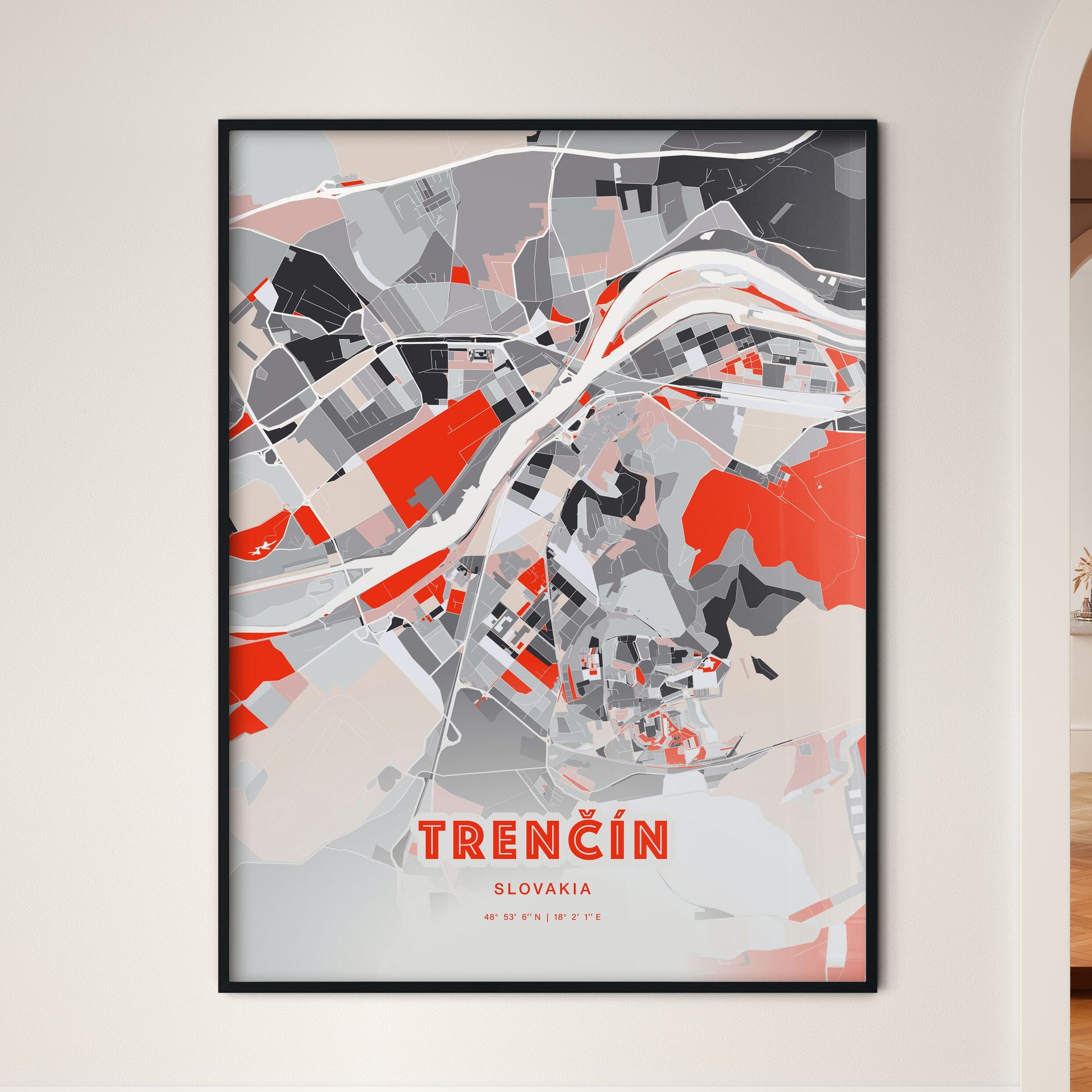 Colorful TRENČÍN SLOVAKIA Fine Art Map Modern