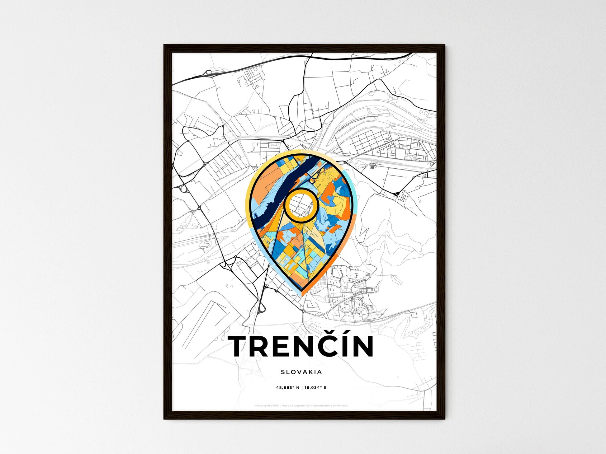 Trenčín Slovakia wedding art map with pointer icon
