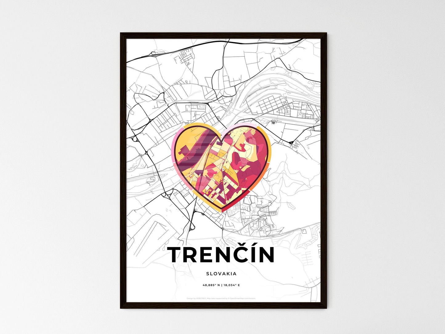 Trenčín Slovakia wedding art map with heart icon
