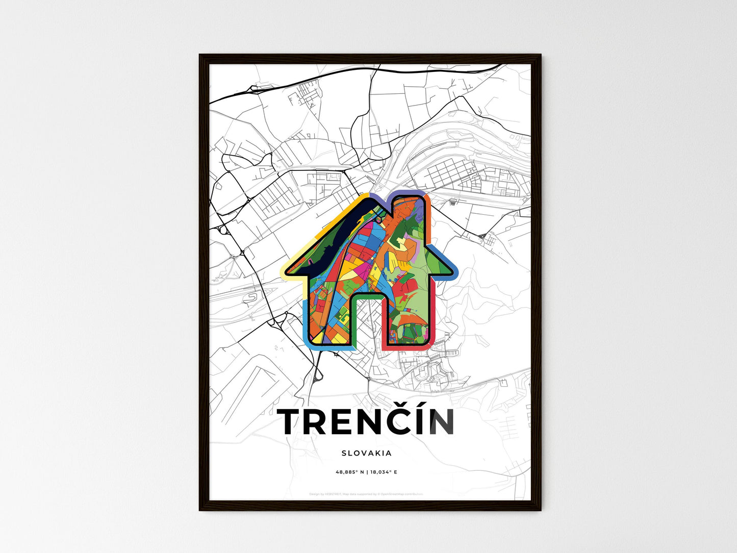 Trenčín Slovakia wedding art map with home icon