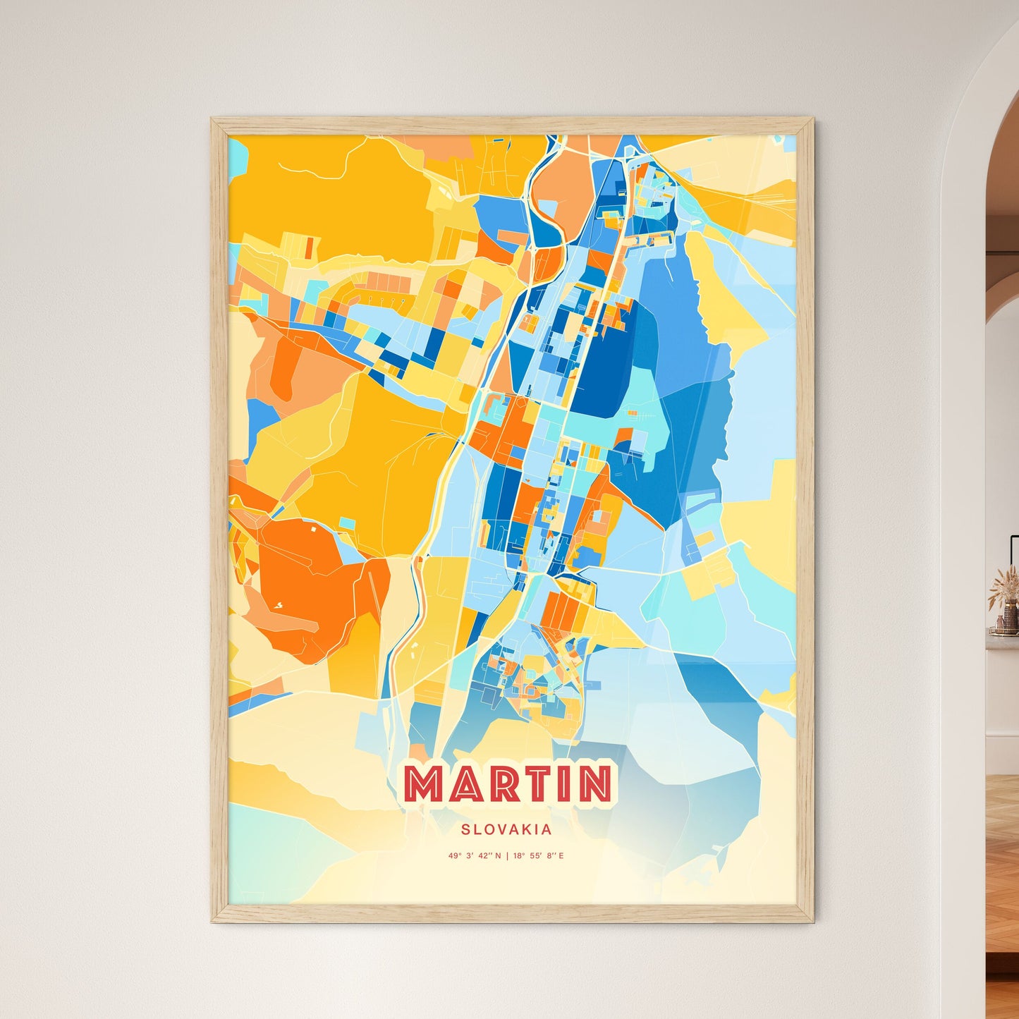 Colorful MARTIN SLOVAKIA Fine Art Map Blue Orange