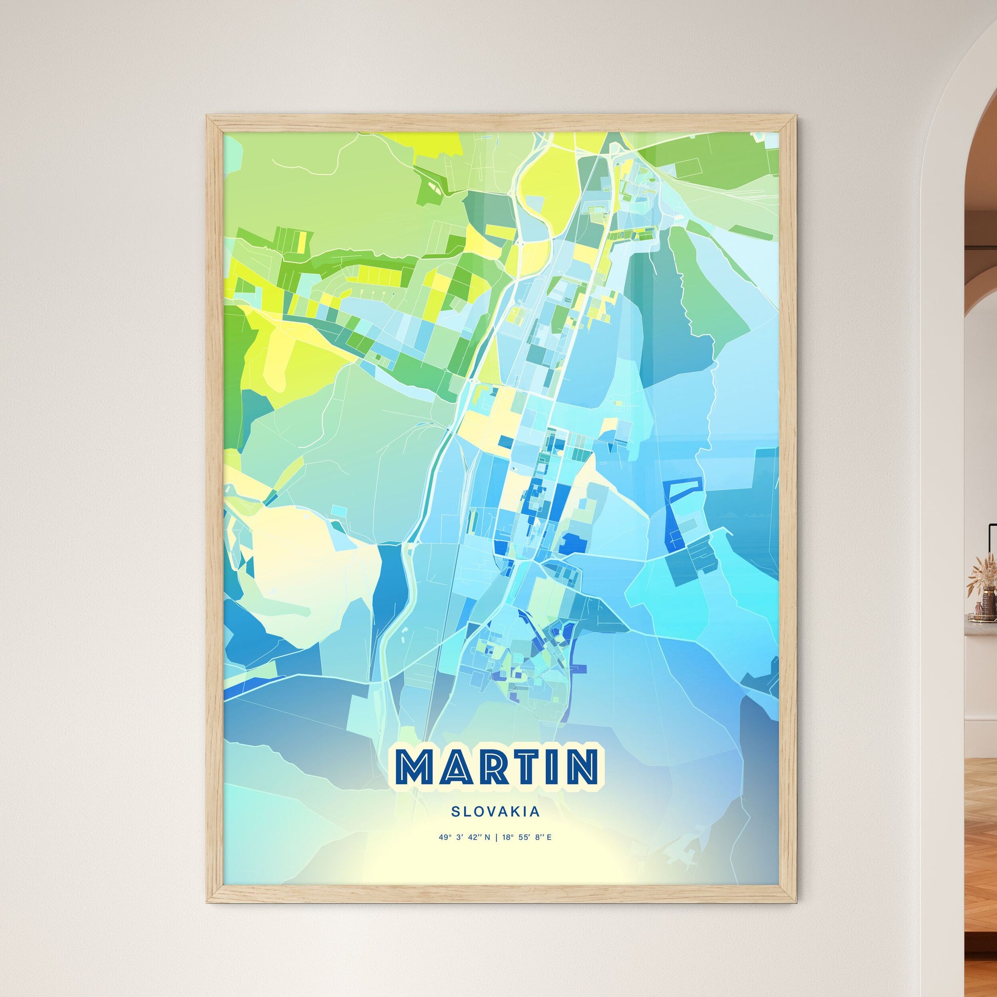 Colorful MARTIN SLOVAKIA Fine Art Map Cool Blue