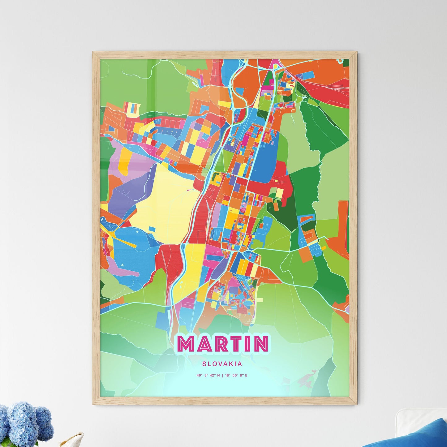 Colorful MARTIN SLOVAKIA Fine Art Map Crazy Colors