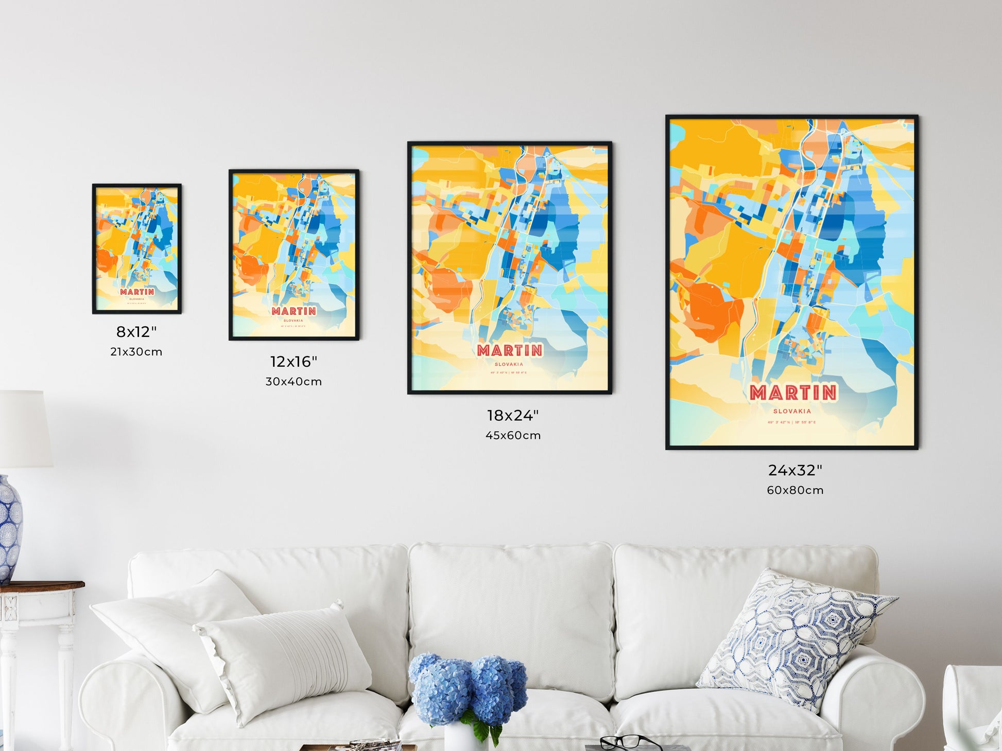 Colorful MARTIN SLOVAKIA Fine Art Map Blue Orange