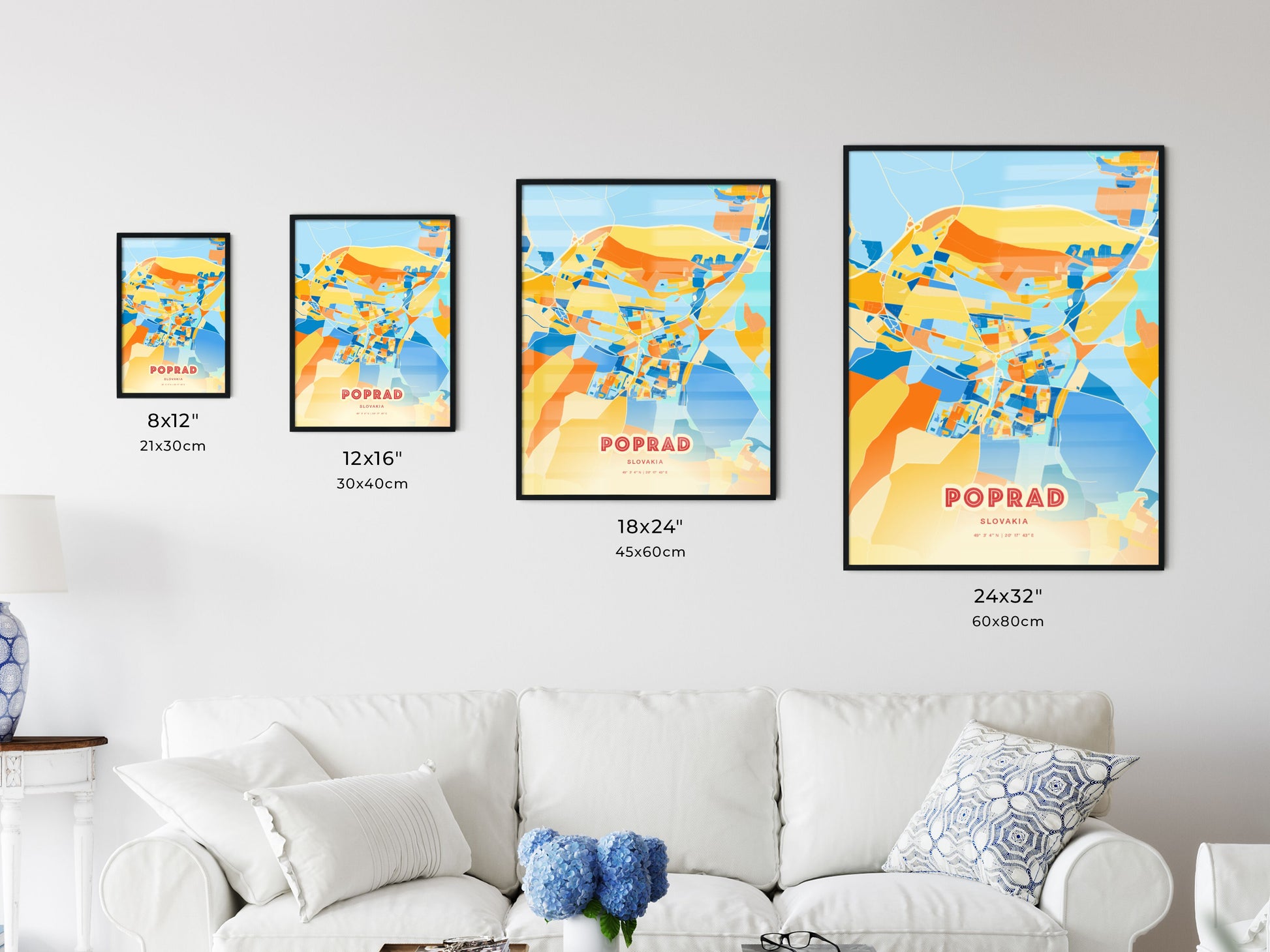 Colorful POPRAD SLOVAKIA Fine Art Map Blue Orange