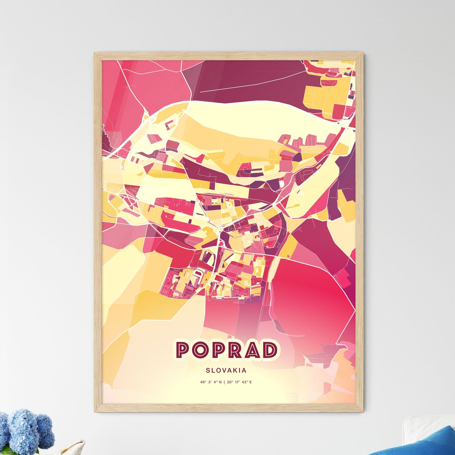 Colorful POPRAD SLOVAKIA Fine Art Map Hot Red