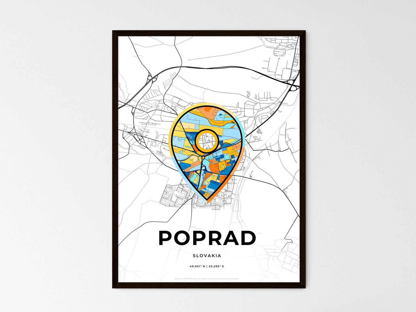 Poprad Slovakia wedding art map with pointer icon