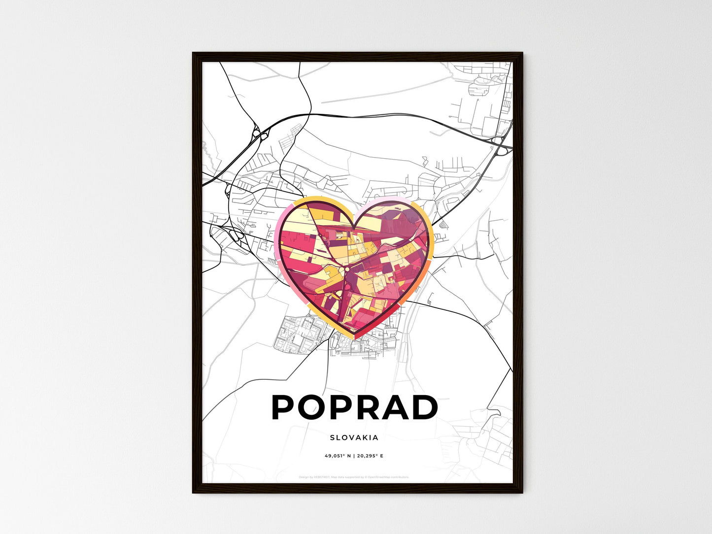 Poprad Slovakia wedding art map with heart icon