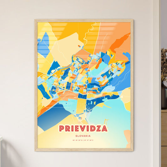 Colorful PRIEVIDZA SLOVAKIA Fine Art Map Blue Orange