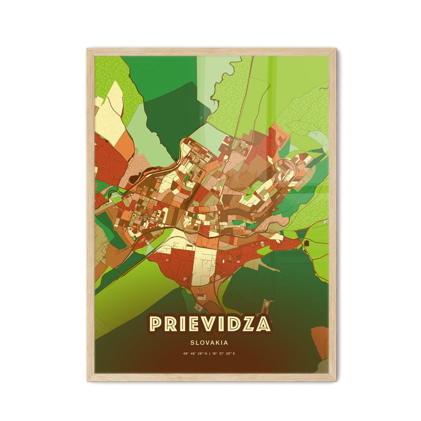 Colorful PRIEVIDZA SLOVAKIA Fine Art Map Farmhouse