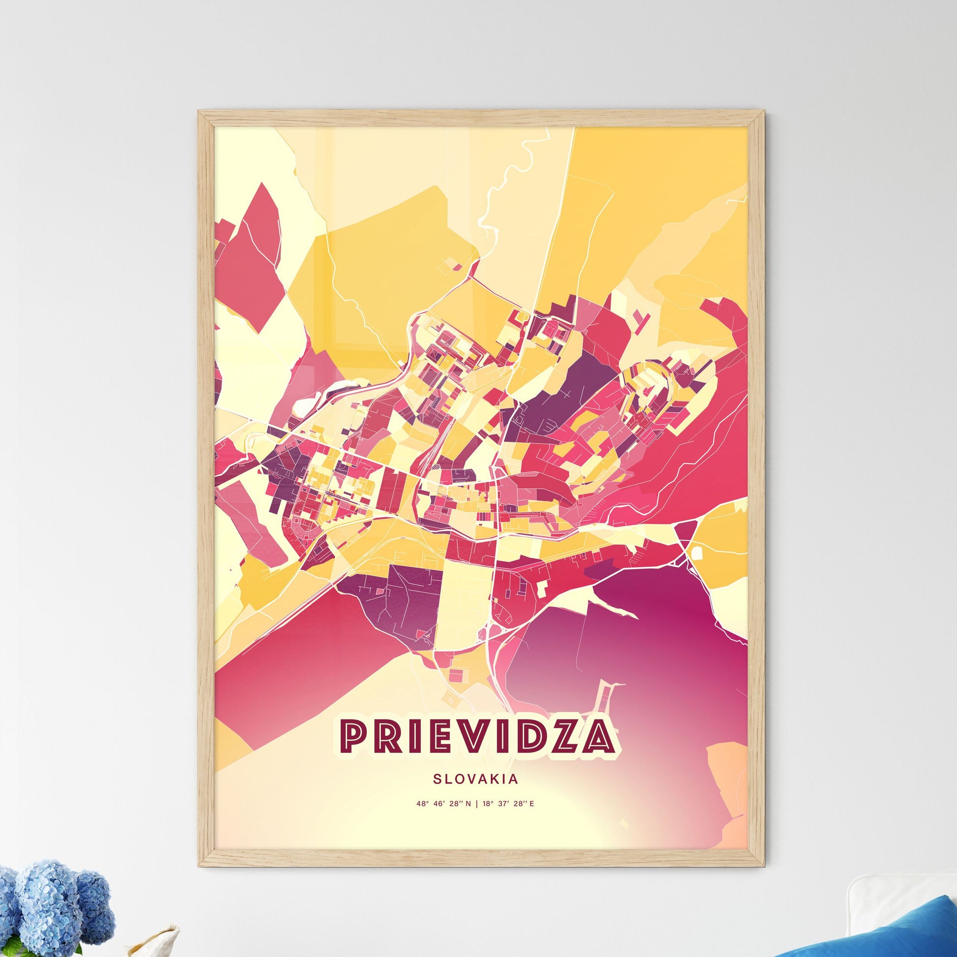 Colorful PRIEVIDZA SLOVAKIA Fine Art Map Hot Red