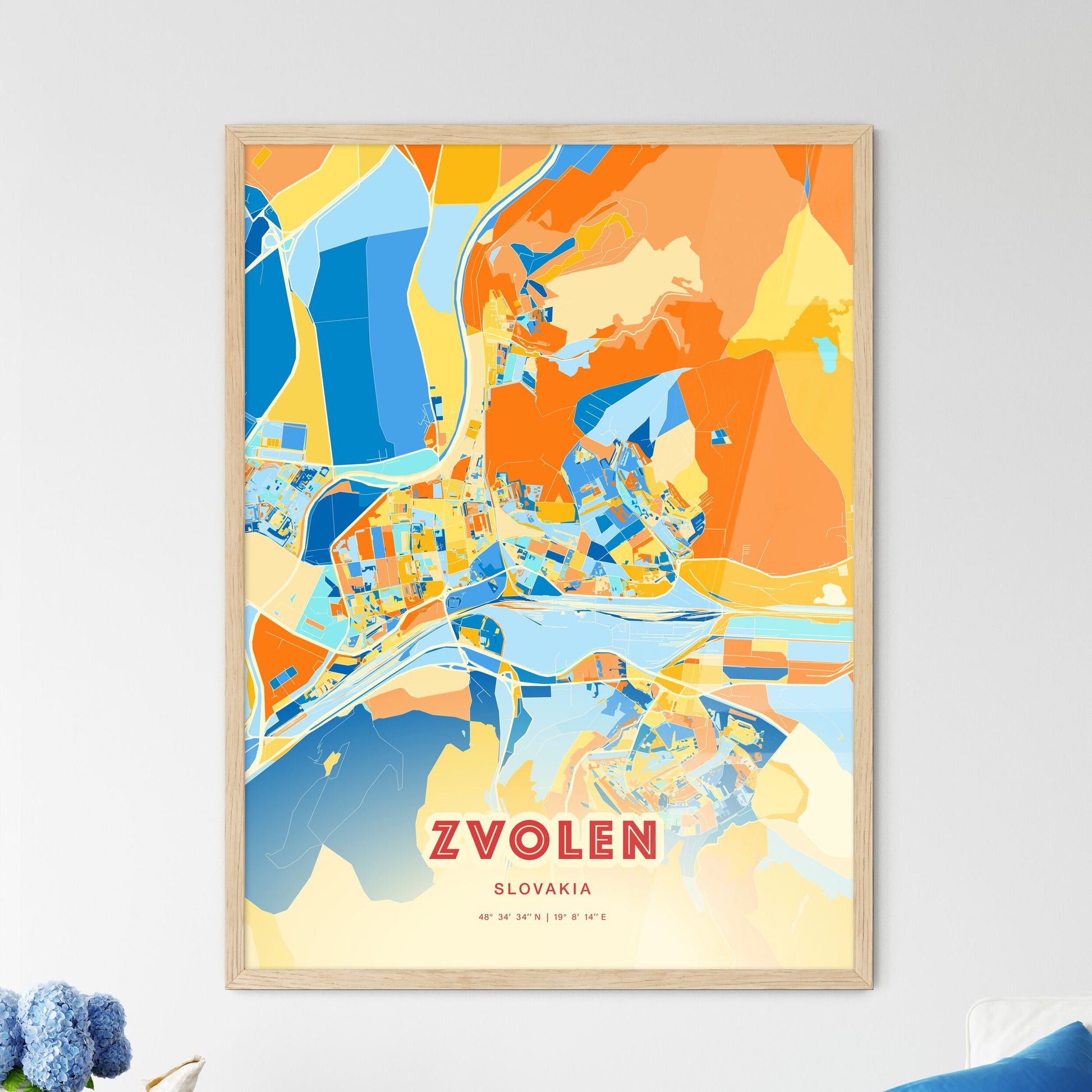 Colorful ZVOLEN SLOVAKIA Fine Art Map Blue Orange