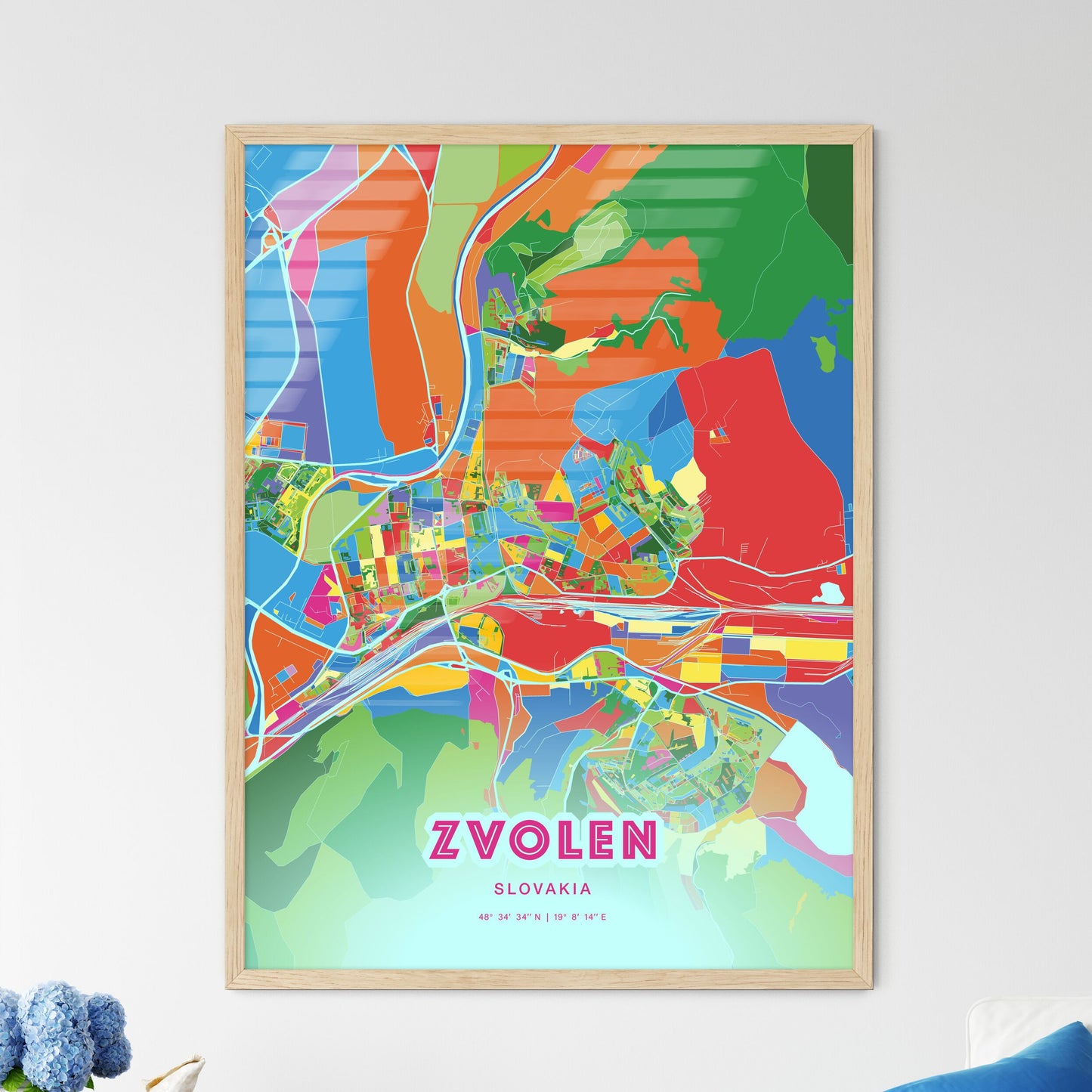 Colorful ZVOLEN SLOVAKIA Fine Art Map Crazy Colors