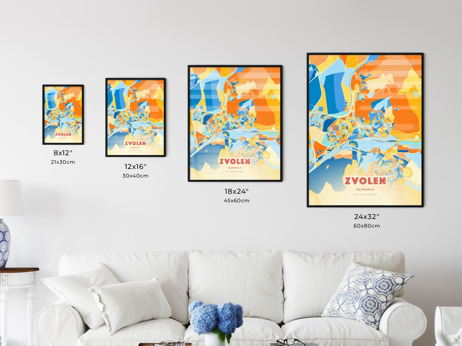 Colorful ZVOLEN SLOVAKIA Fine Art Map Blue Orange