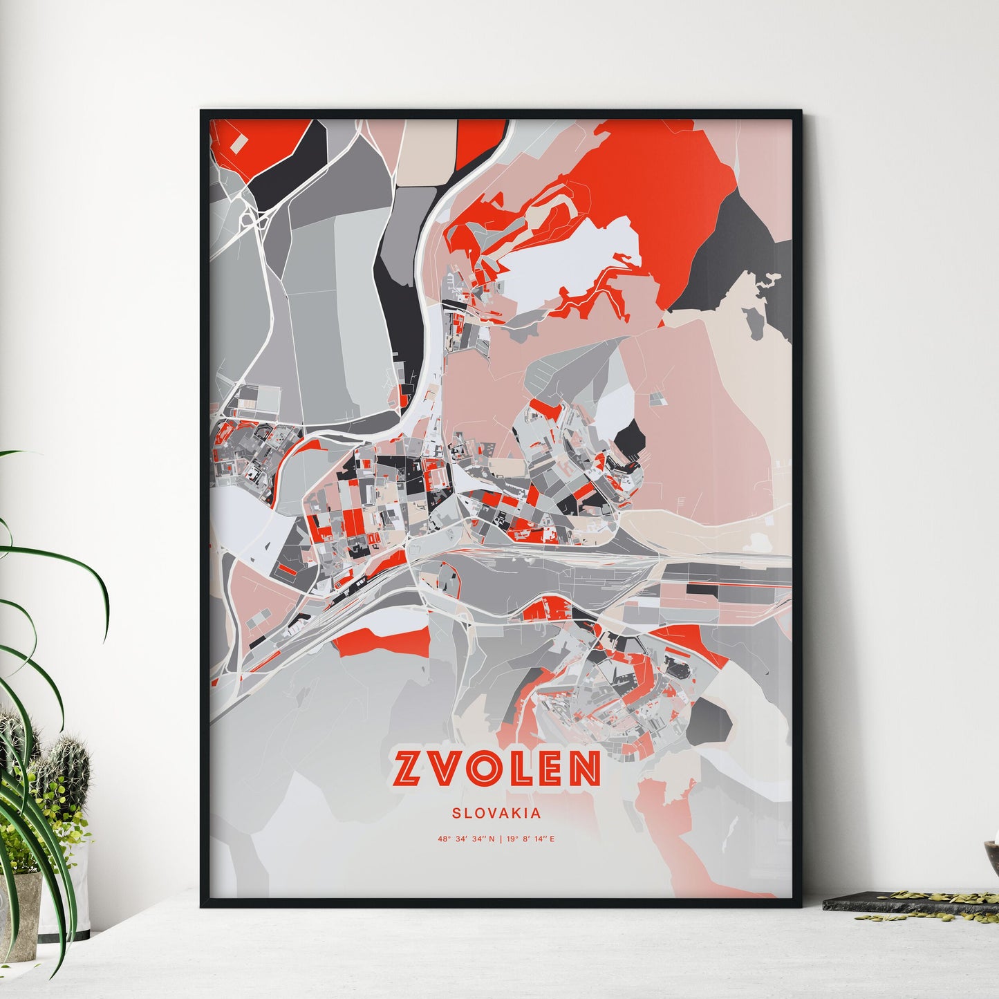 Colorful ZVOLEN SLOVAKIA Fine Art Map Modern