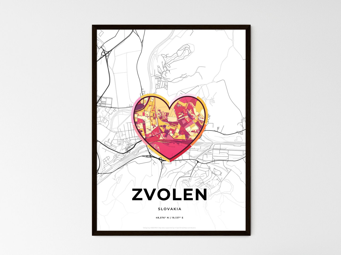 ZVOLEN SLOVAKIA minimal art map with a colorful icon. Where it all began, Couple map gift. Style 2