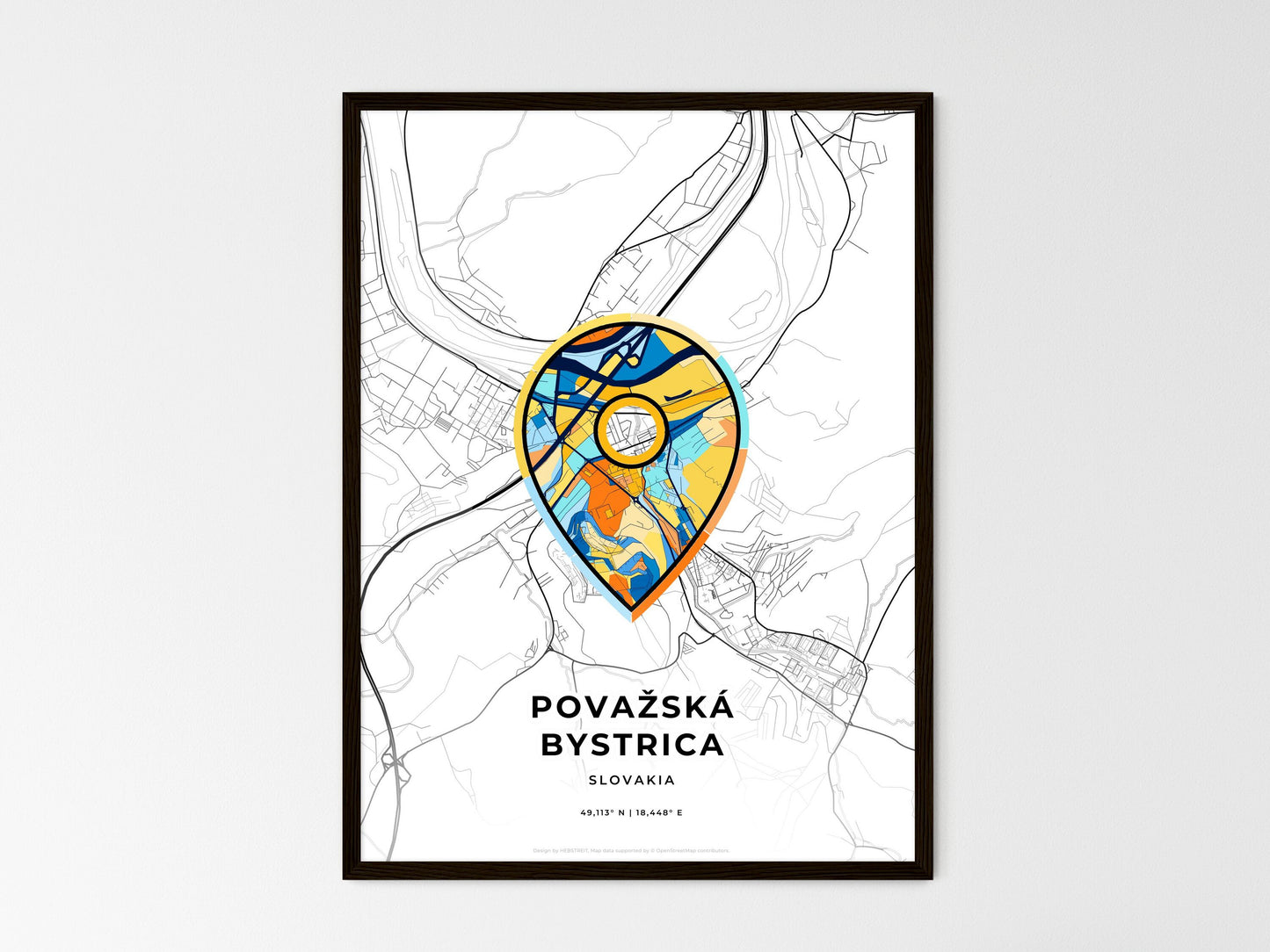 Považská Bystrica Slovakia wedding art map with pointer icon