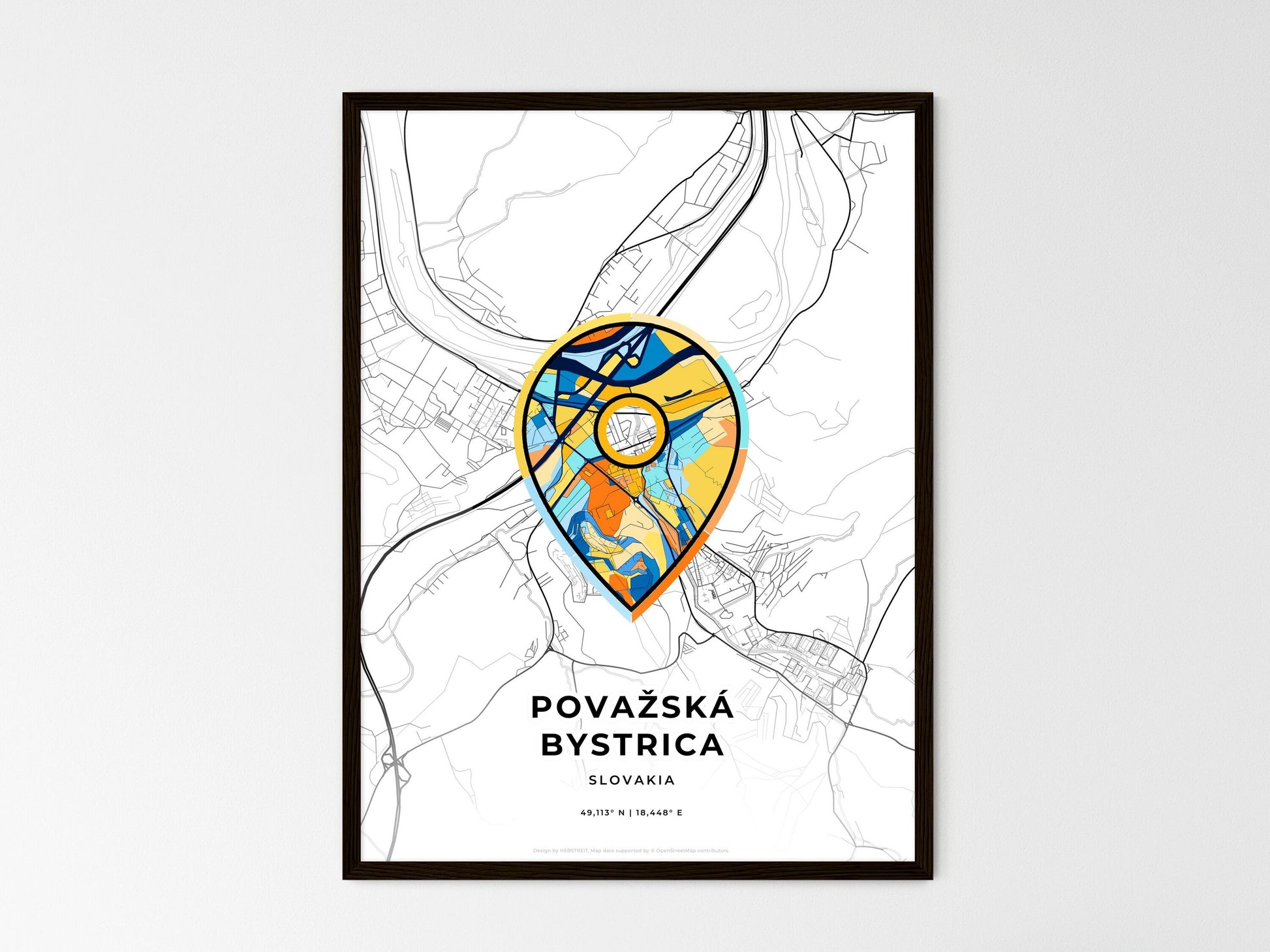 Považská Bystrica Slovakia wedding art map with pointer icon