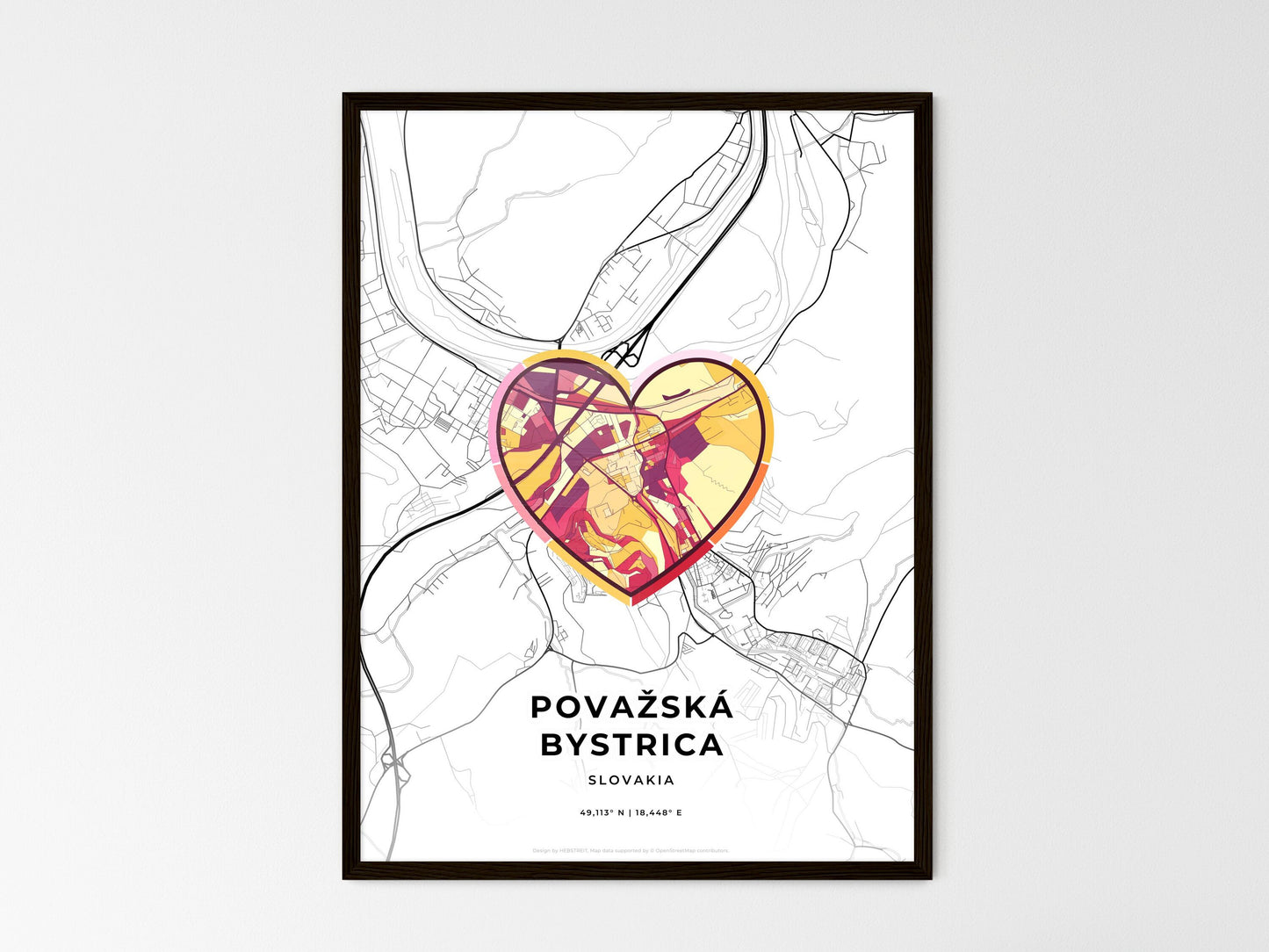 Považská Bystrica Slovakia wedding art map with heart icon