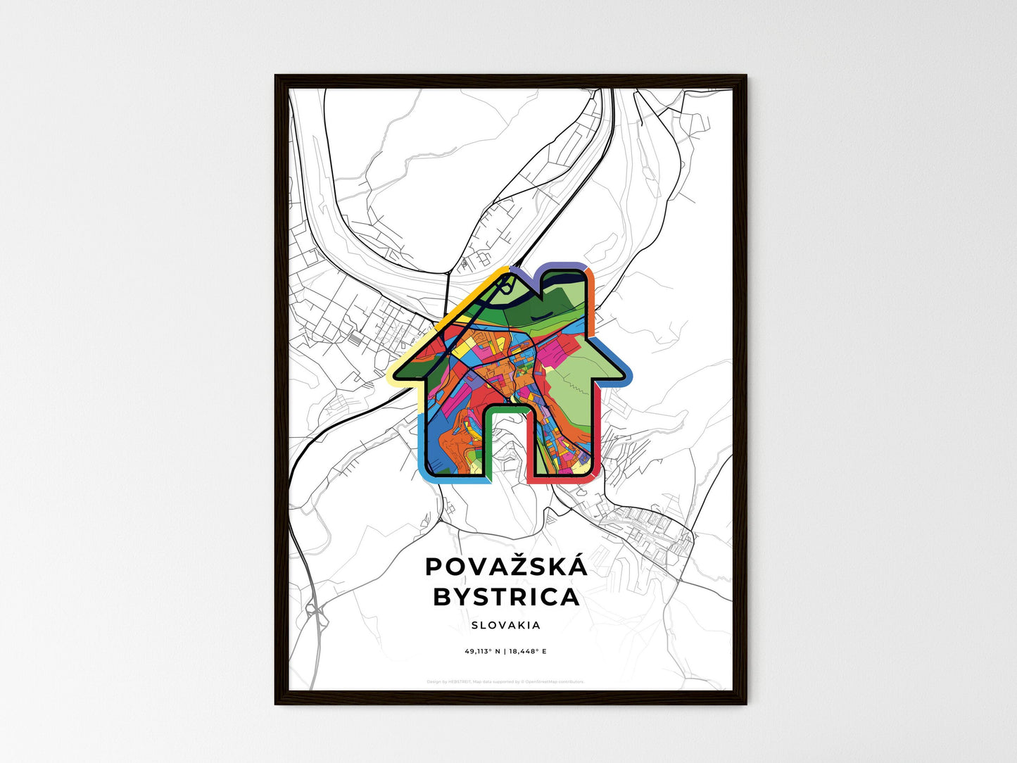 Považská Bystrica Slovakia wedding art map with home icon