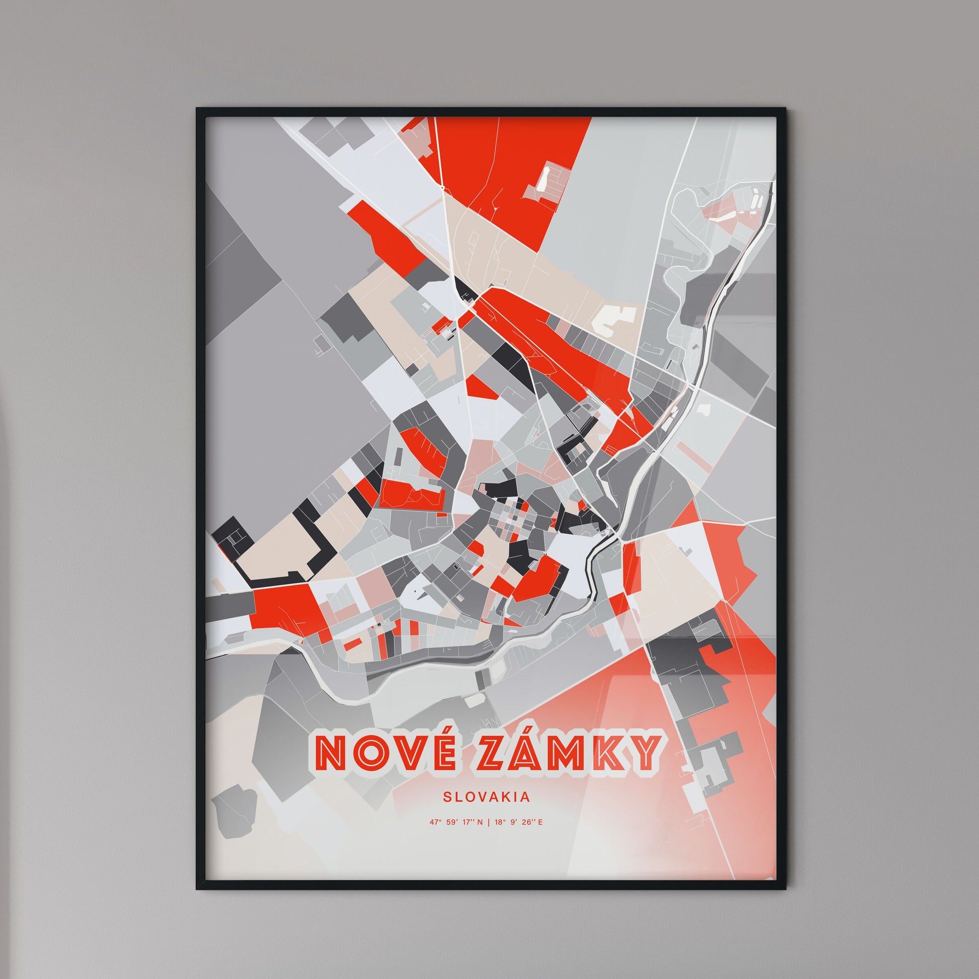 Colorful NOVÉ ZÁMKY SLOVAKIA Fine Art Map Modern