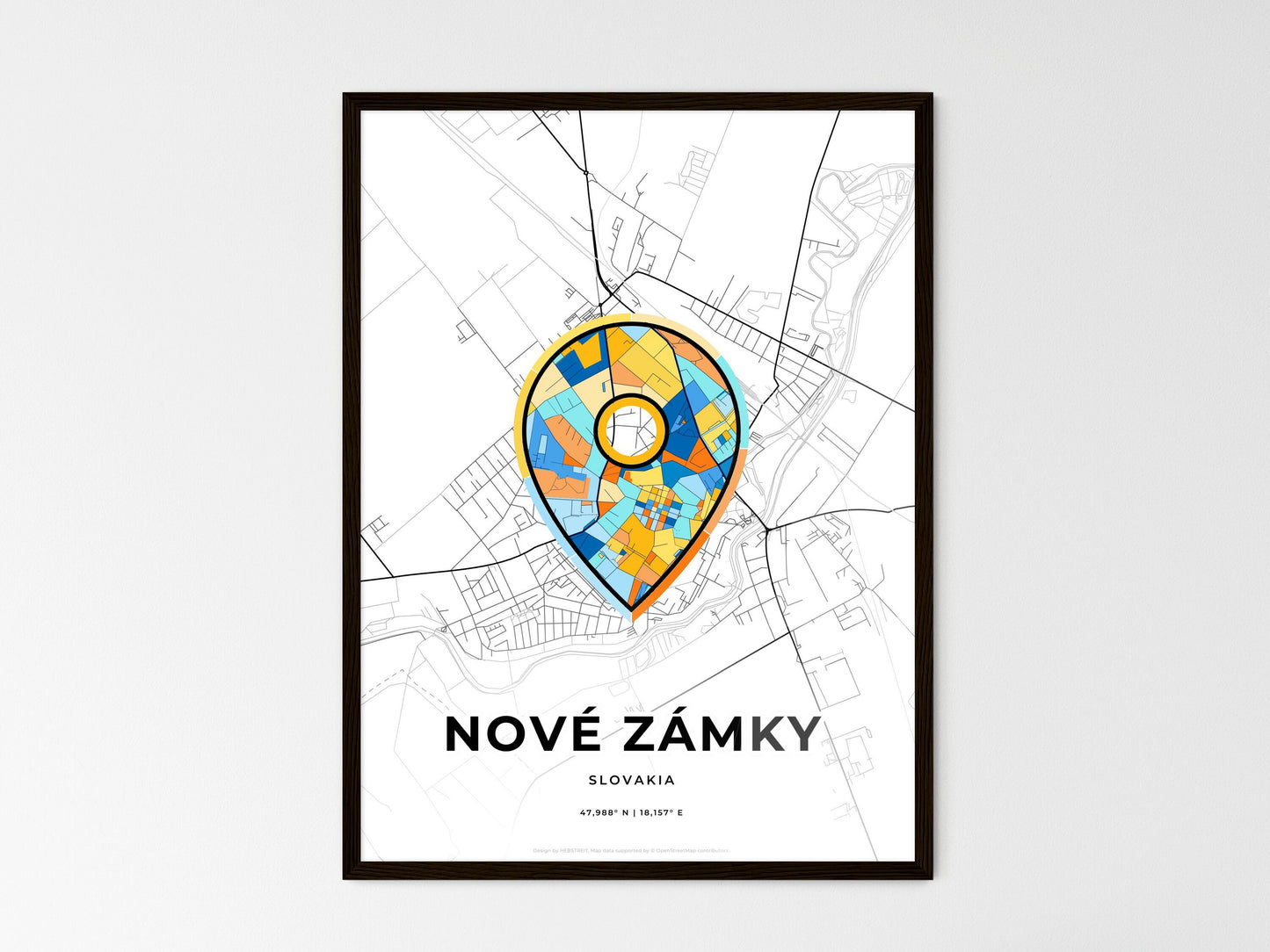 Nové Zámky Slovakia wedding art map with pointer icon