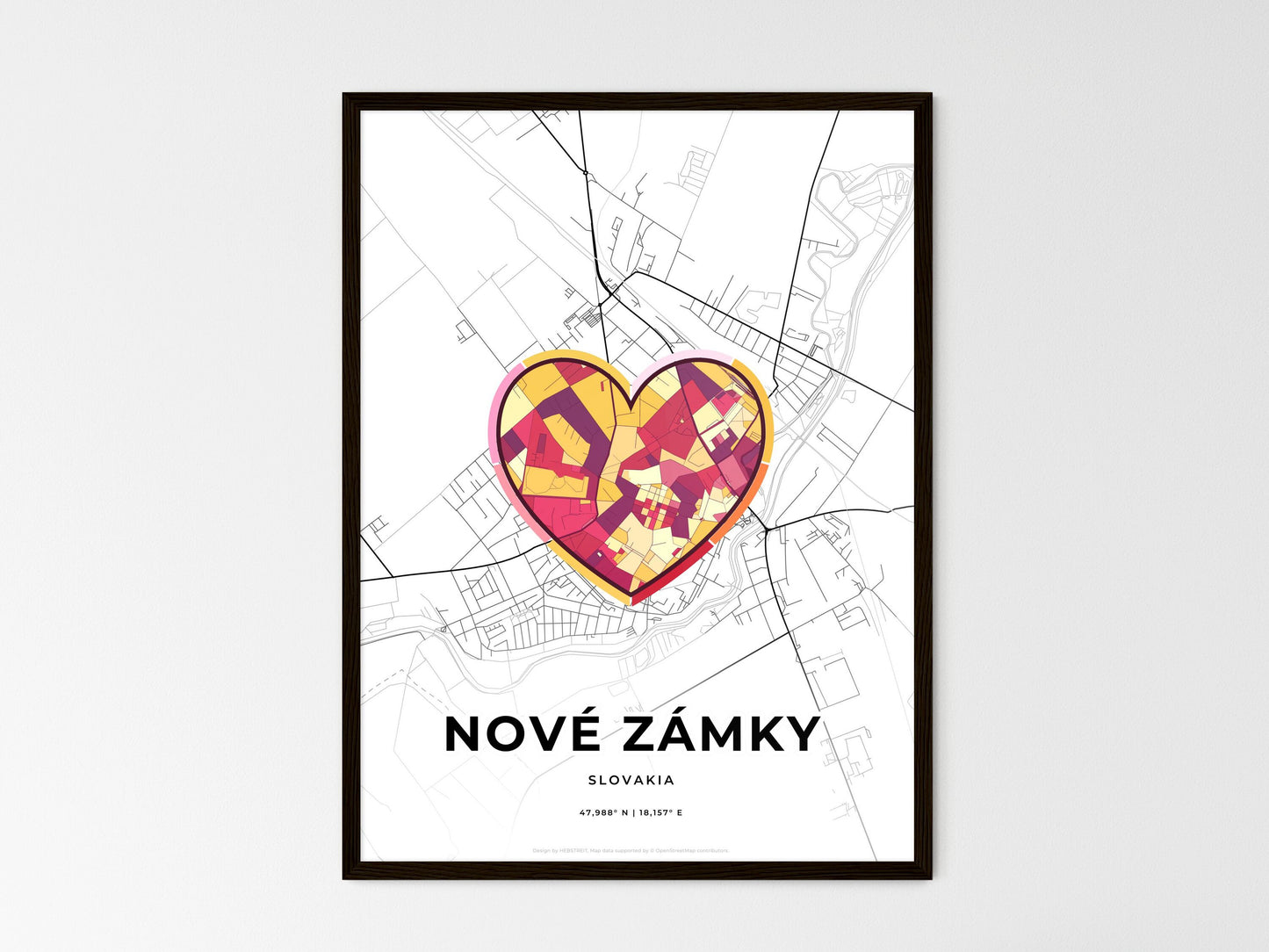 Nové Zámky Slovakia wedding art map with heart icon