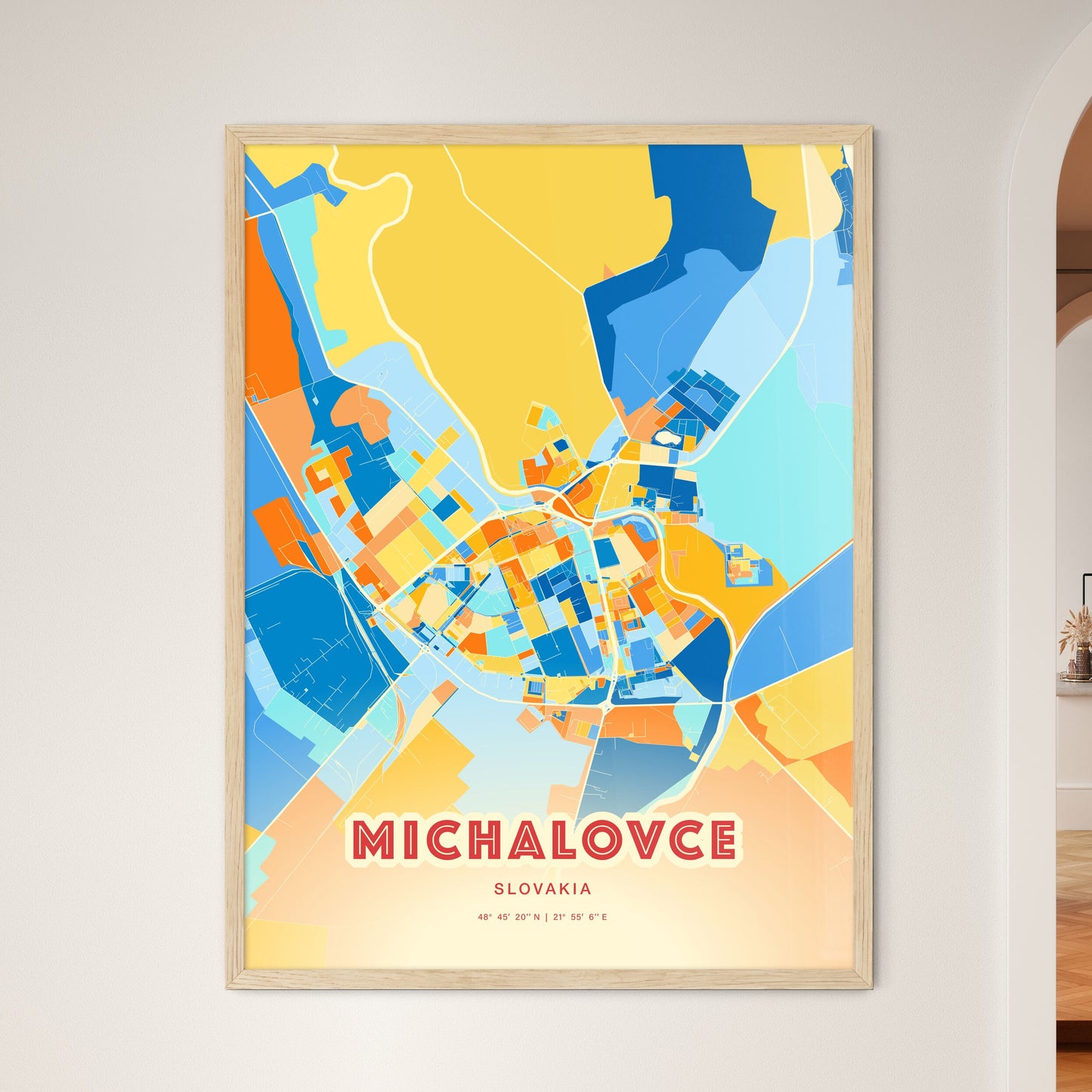 Colorful MICHALOVCE SLOVAKIA Fine Art Map Blue Orange