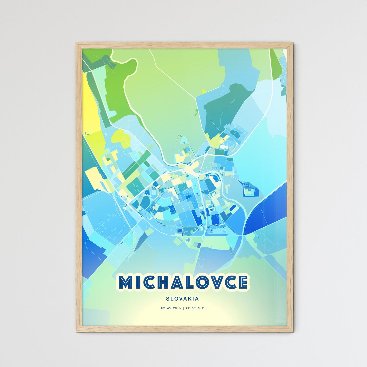 Colorful MICHALOVCE SLOVAKIA Fine Art Map Cool Blue