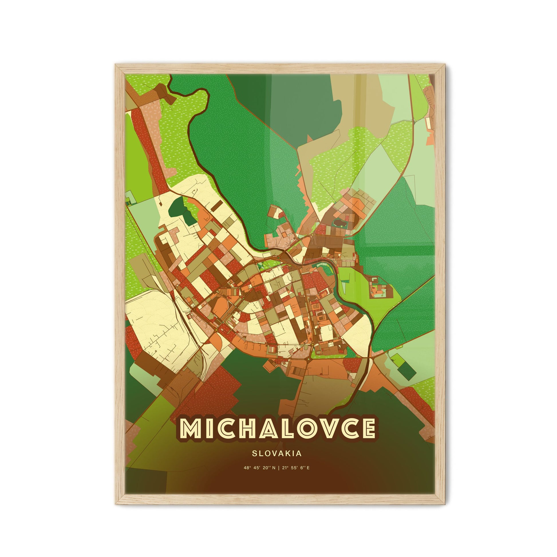 Colorful MICHALOVCE SLOVAKIA Fine Art Map Farmhouse