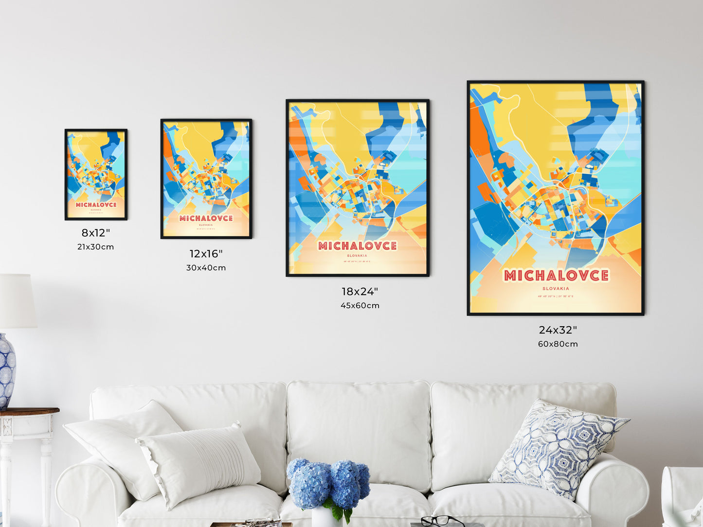 Colorful MICHALOVCE SLOVAKIA Fine Art Map Blue Orange