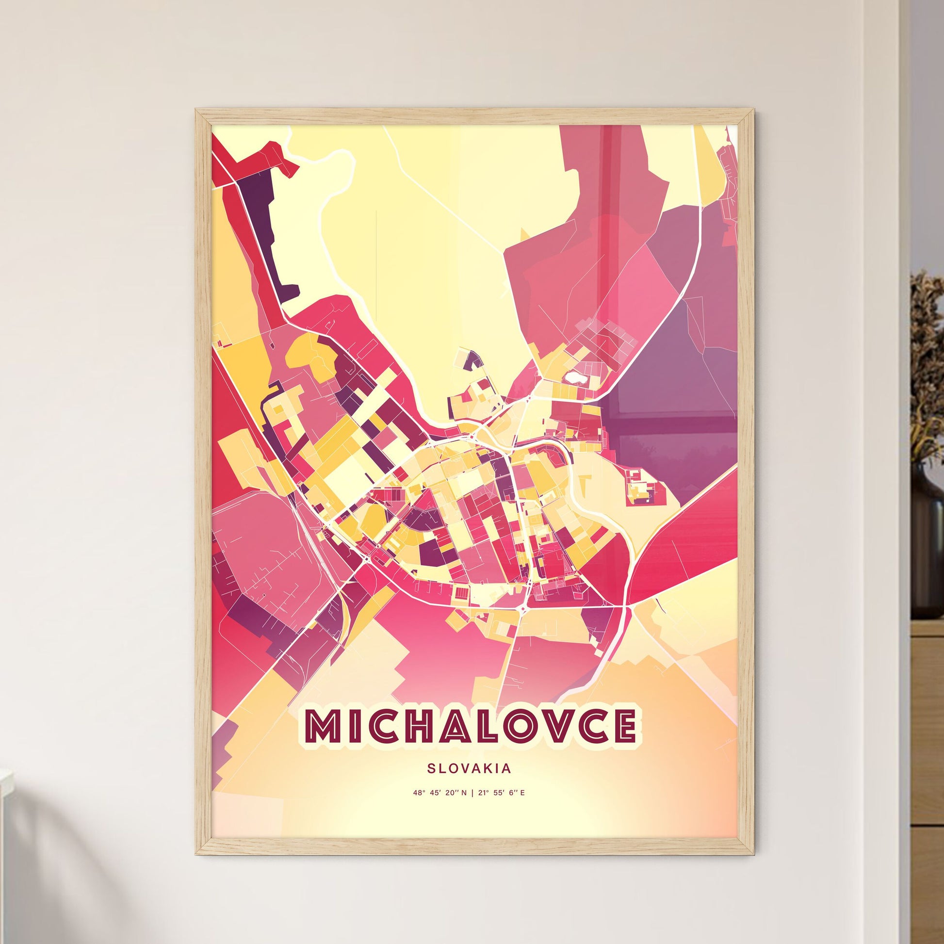 Colorful MICHALOVCE SLOVAKIA Fine Art Map Hot Red