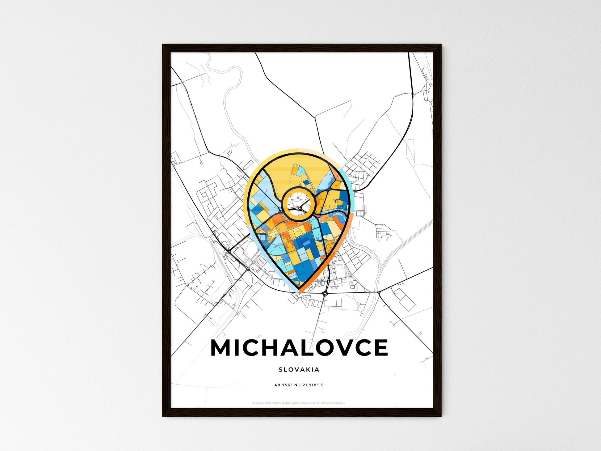 Michalovce Slovakia wedding art map with pointer icon
