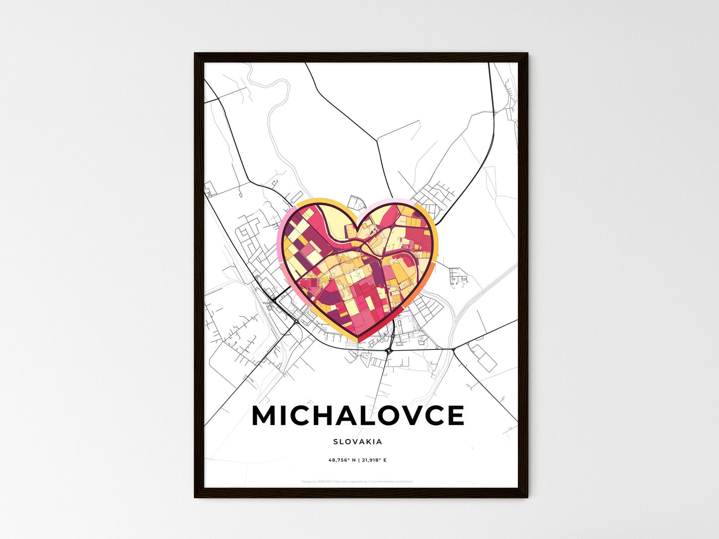 Michalovce Slovakia wedding art map with heart icon