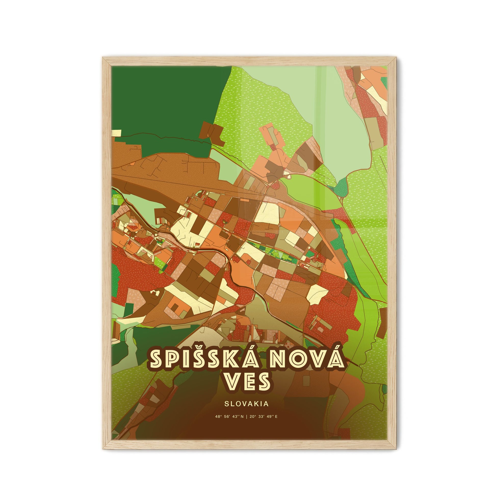 Colorful SPIŠSKÁ NOVÁ VES SLOVAKIA Fine Art Map Farmhouse