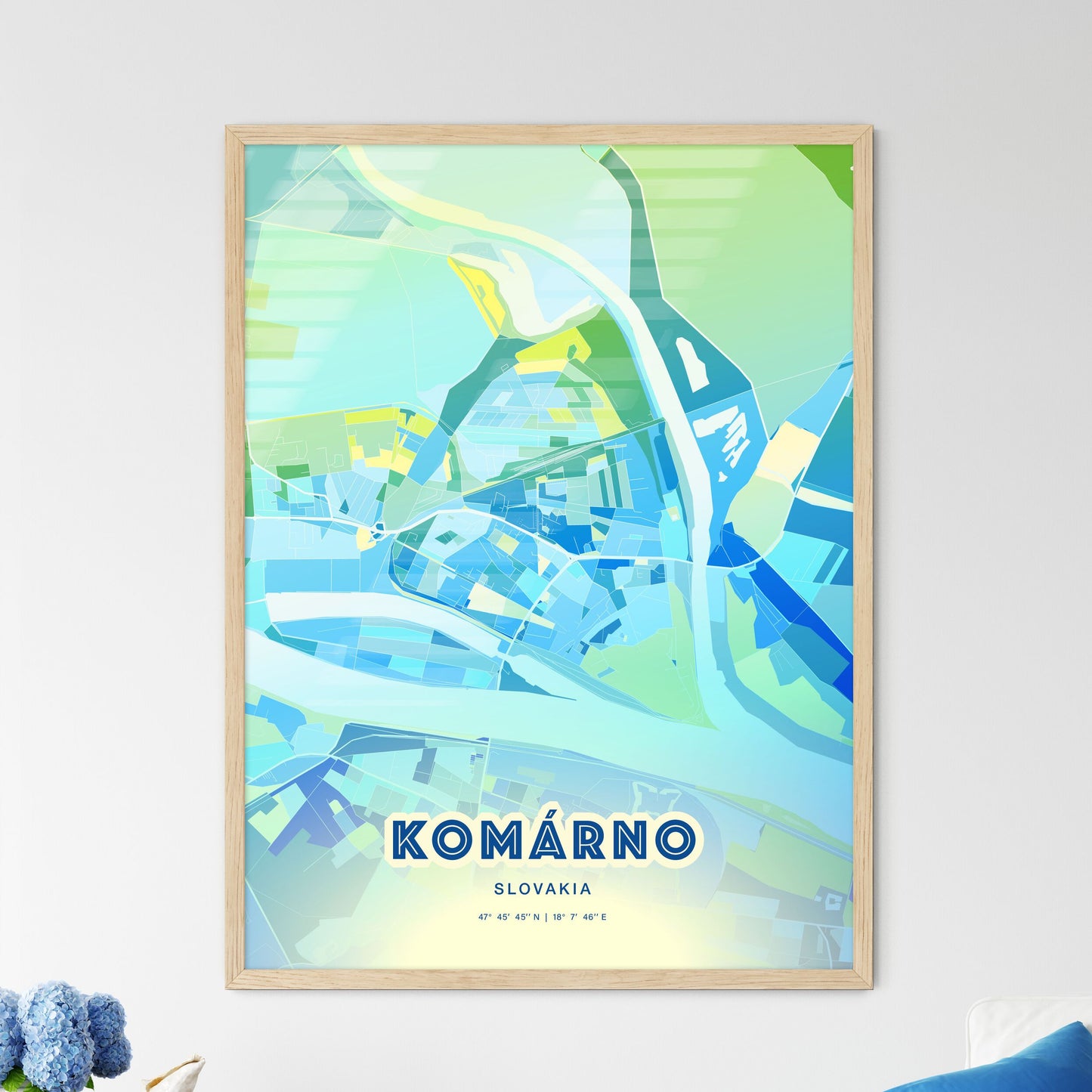 Colorful KOMÁRNO SLOVAKIA Fine Art Map Cool Blue