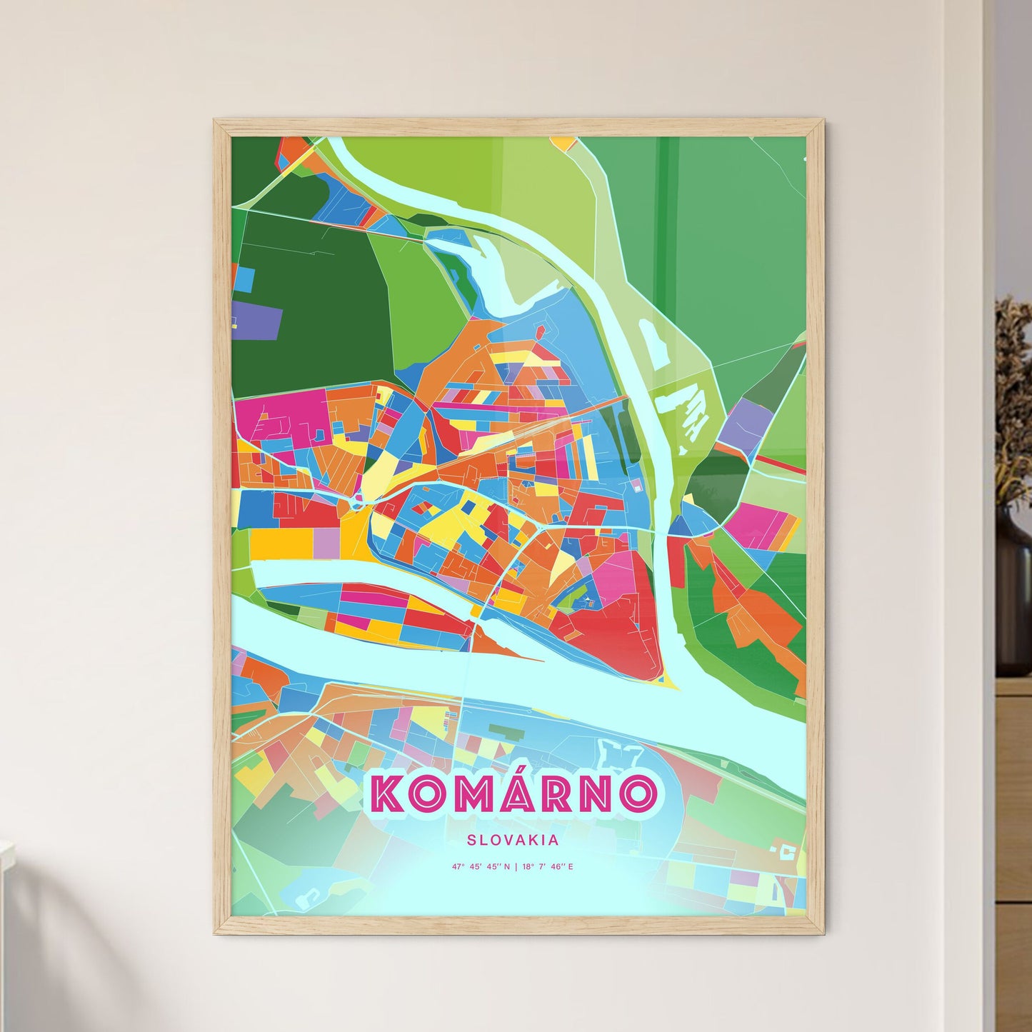 Colorful KOMÁRNO SLOVAKIA Fine Art Map Crazy Colors