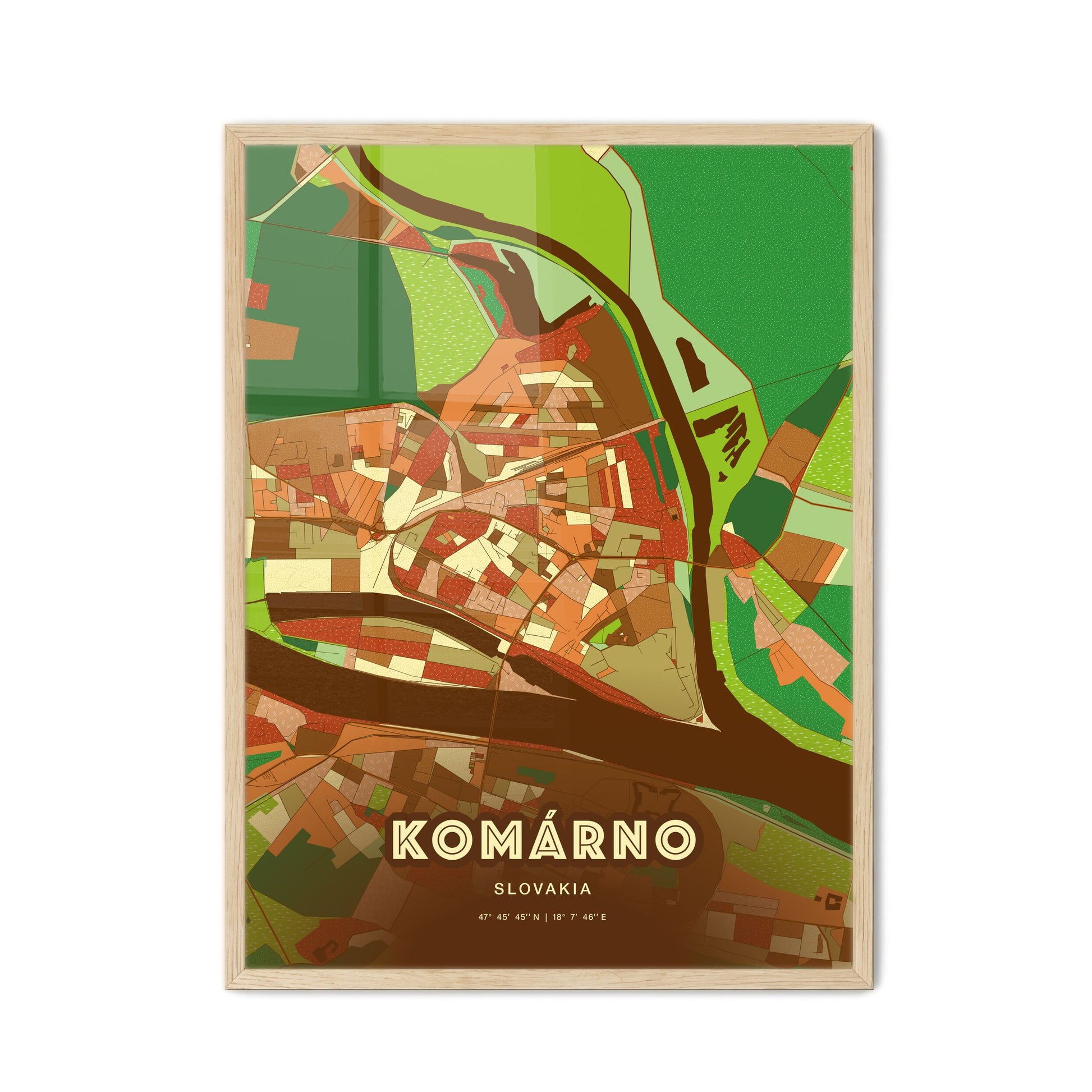 Colorful KOMÁRNO SLOVAKIA Fine Art Map Farmhouse