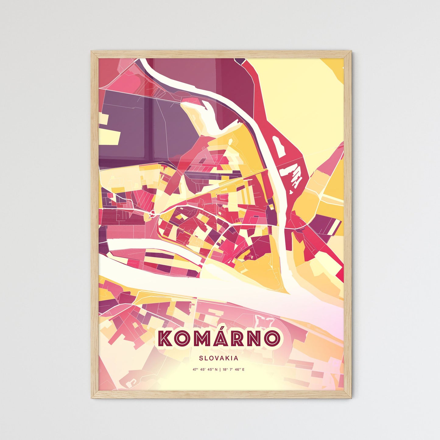 Colorful KOMÁRNO SLOVAKIA Fine Art Map Hot Red