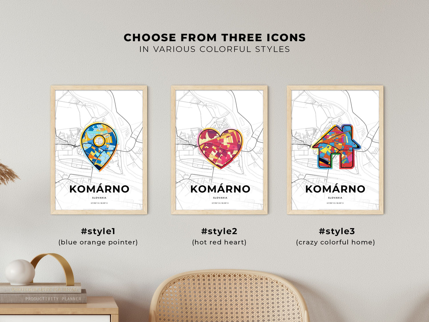 Komárno Slovakia maps with colorful icons