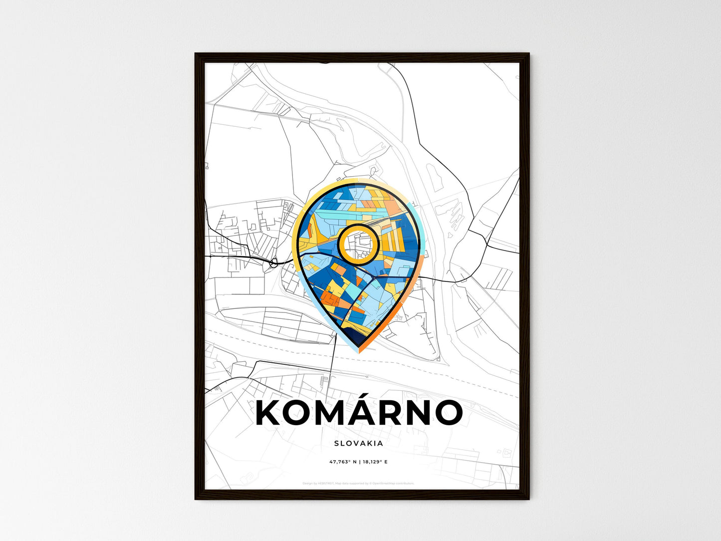 Komárno Slovakia wedding art map with pointer icon