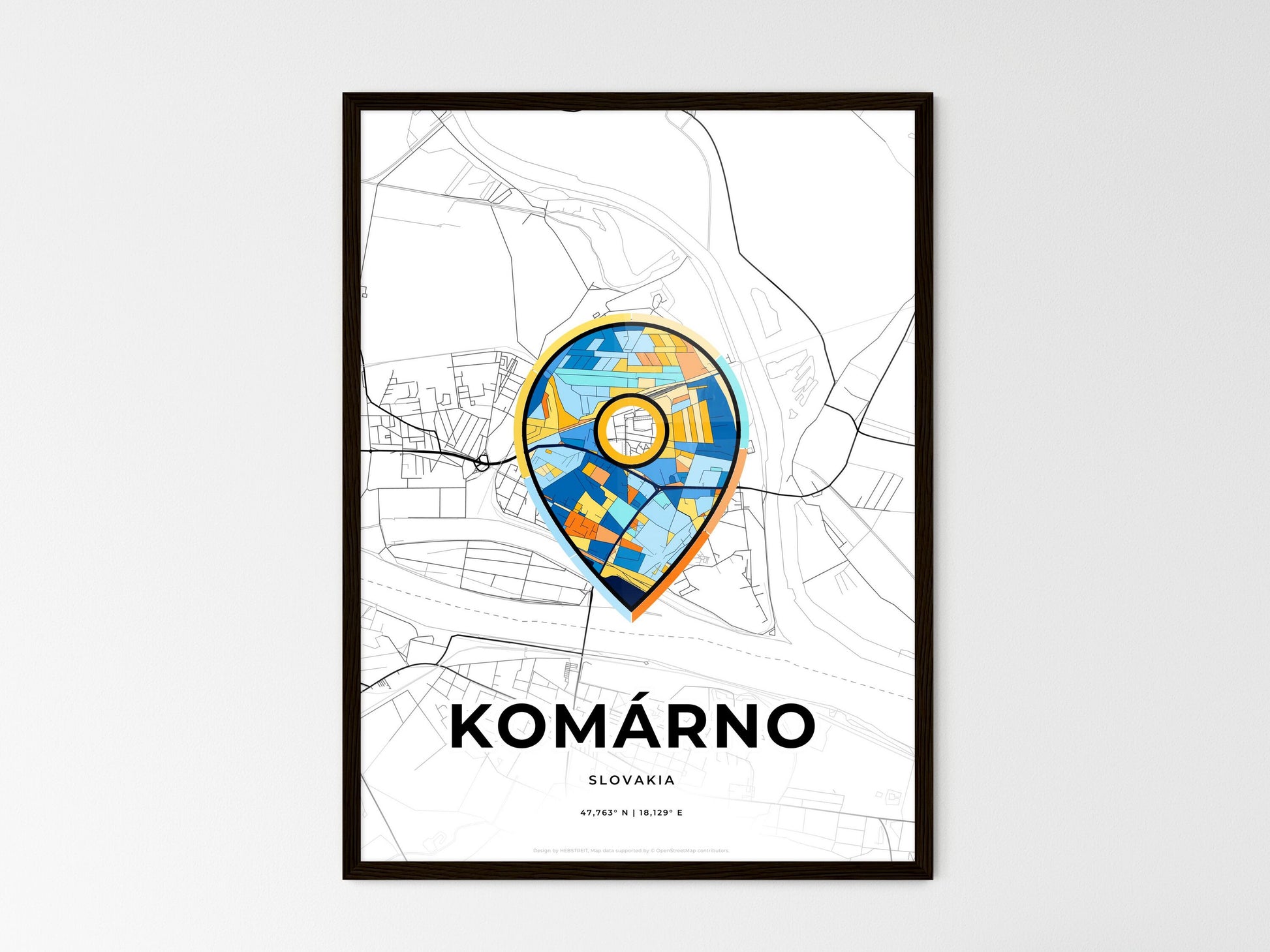 Komárno Slovakia wedding art map with pointer icon