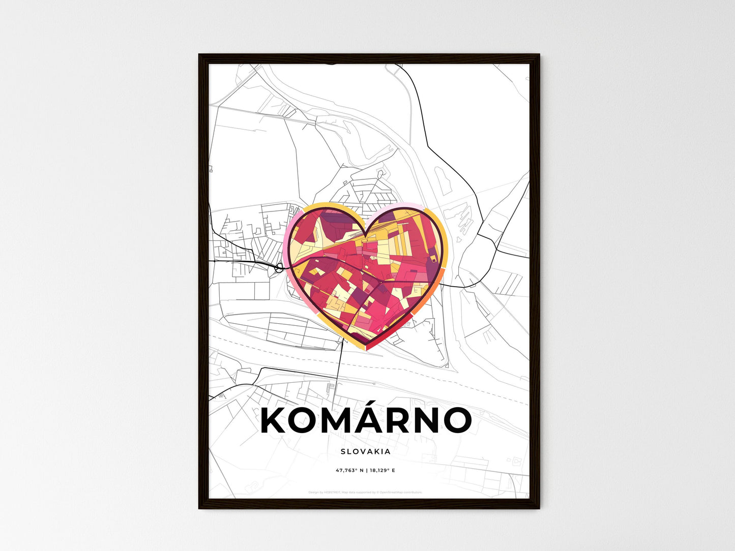Komárno Slovakia wedding art map with heart icon
