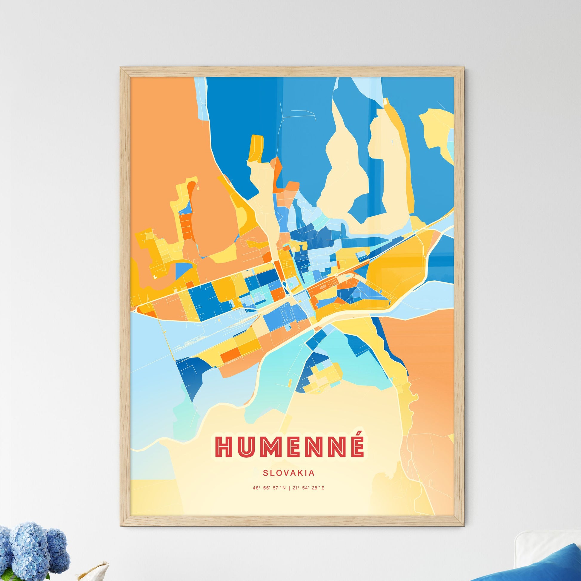 Colorful HUMENNÉ SLOVAKIA Fine Art Map Blue Orange